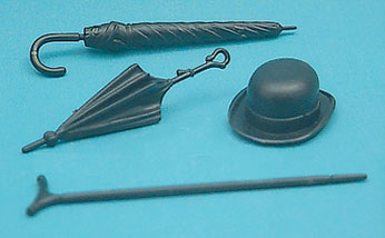 Dollhouse Miniature Umbrellas, Walking Stick, Parasol, Black, 2